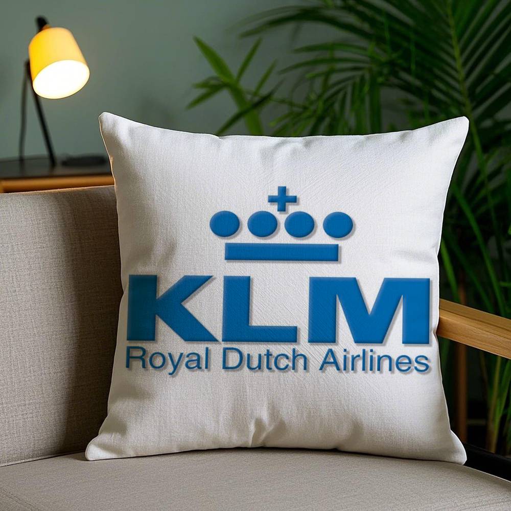 Netherlands K-Klm R-Royal Dutch Airlines Pillow Case Home Dorm Chair Back Short Plush Double-sided Printing Office Cushion Cover
