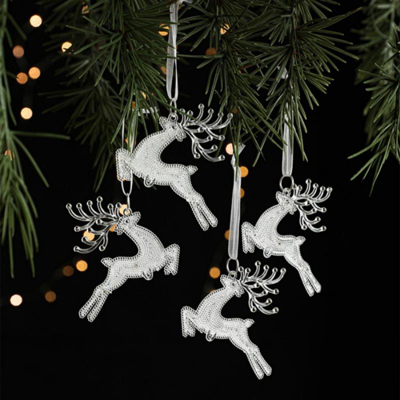 4pcsChristmas Tree Reindeer Hanging Decoration Transparent Cute Little Deer Christmas Window Home Party Garland Decoration Acryl