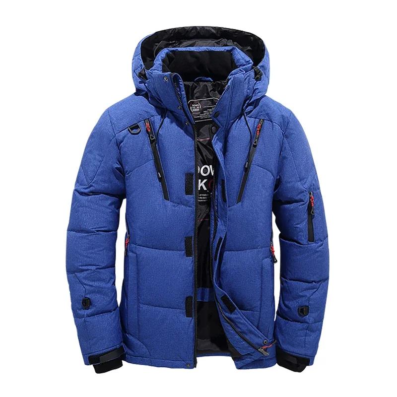 Winter Down Jacket Men White Duck Coat Windproof Warm Travel Camping Overcoat In Thicken Solid Color Hooded Male Clothing