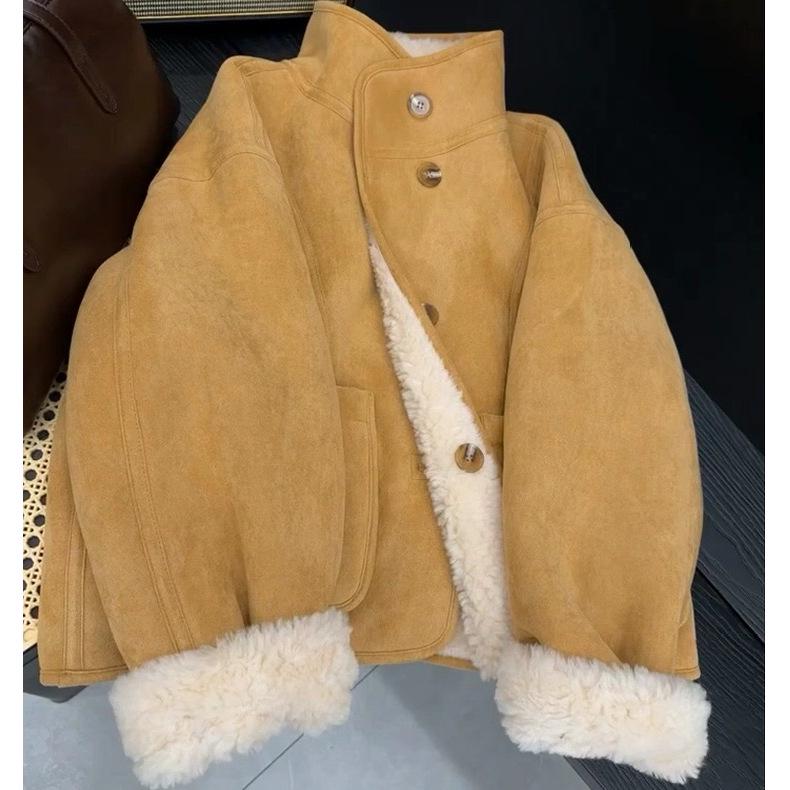 Reversible Women's Lambswool Fur Jacket - Stand Collar, 2025 Autumn/Winter Collection