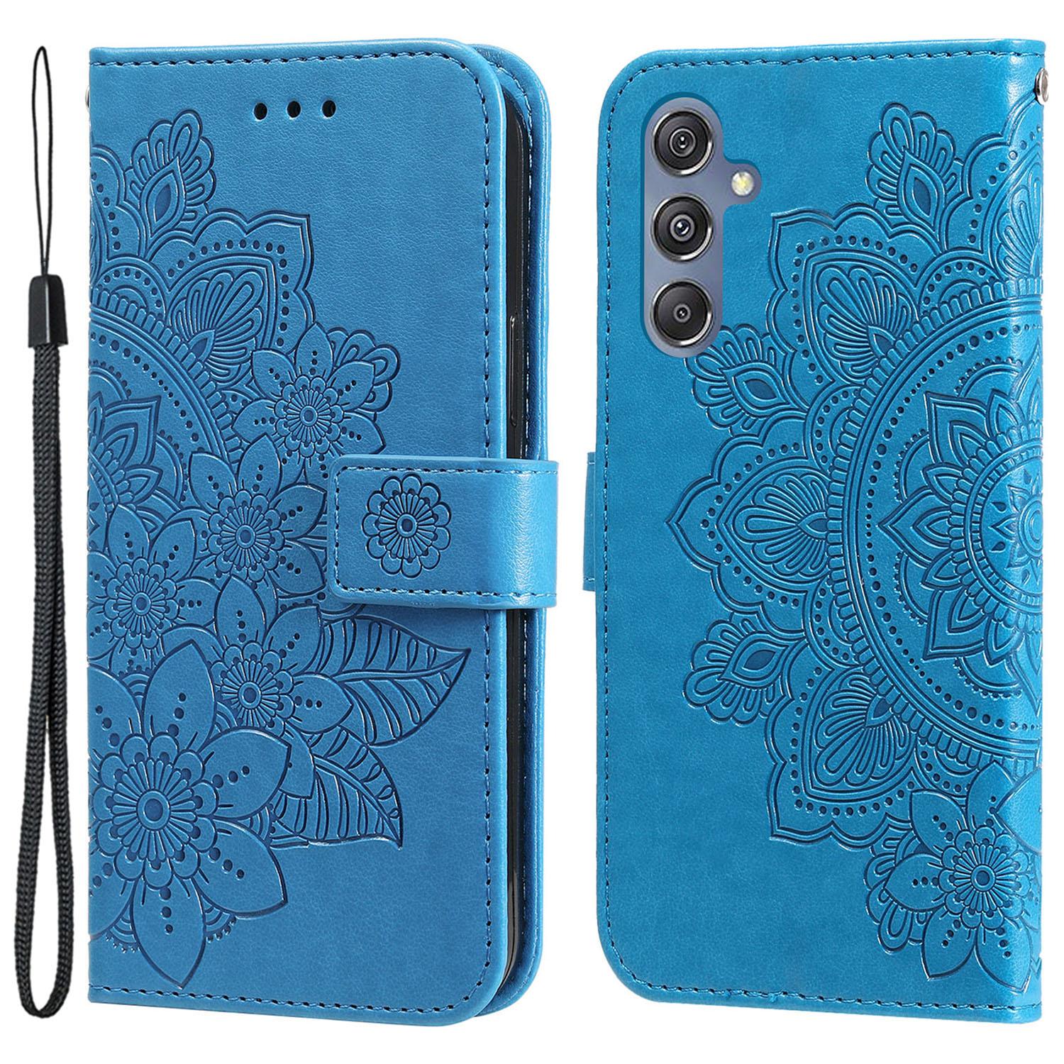 

Stand Cover for Samsung Galaxy F34 5G/M34 5G Flower Imprint PU Leather Wallet Phone Case Blue