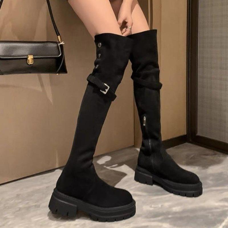 Women's Over-Knee High Boots Thick Bottom Large Tube Wrap High Boots Autumn Winter New Style Korean Version round Toe Rubber Sol