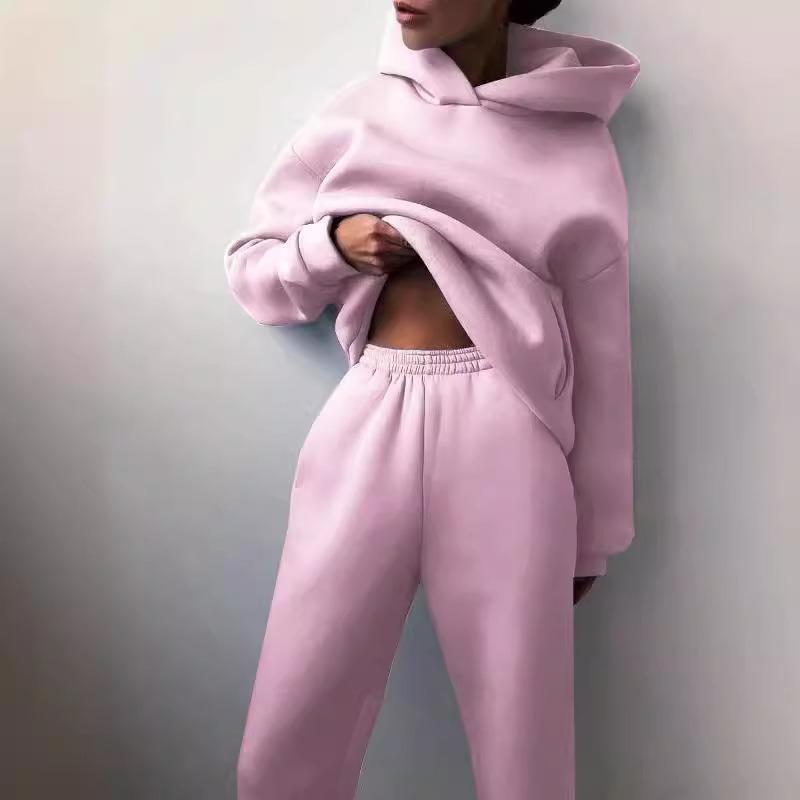 Women S Solid Long Sleeve Hoodie And Pants Two Piece Set Casual Style