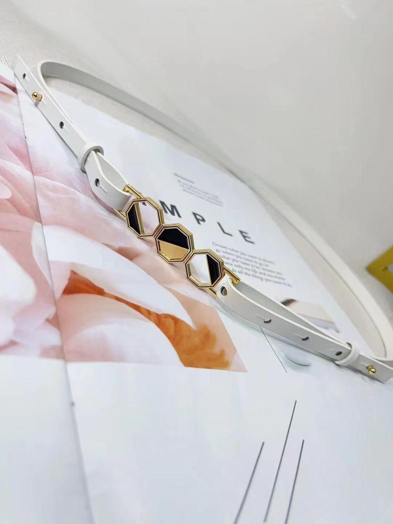 Genuine Leather Geometric Buckle Thin Waist Belt for Women