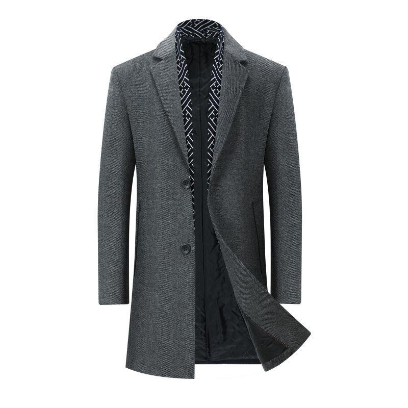 

Men s Mid-Length Woolen Overcoat with Scarf - Thick, Warm Winter Trench Coat 195/4XL for 190-205kg