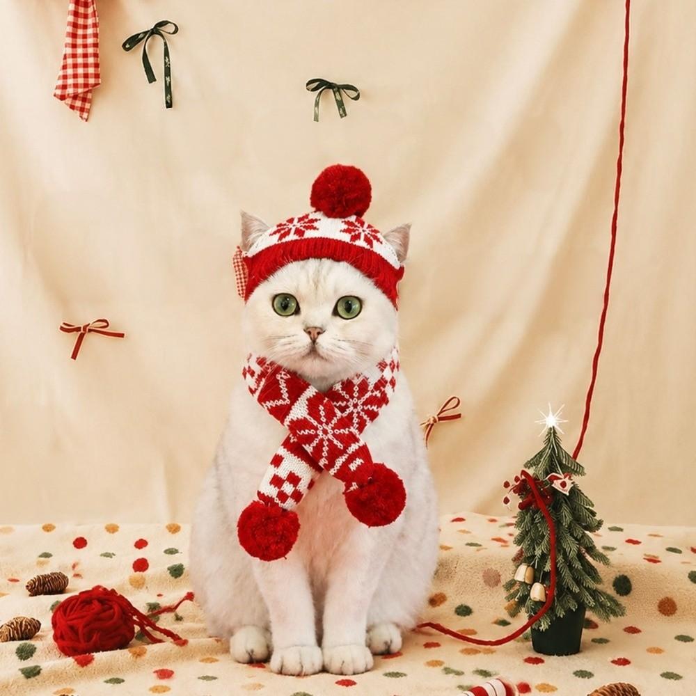 Green Red Pet Dress Up Set Adjustable Pet Knitted Suit  Xmas Pet Costume