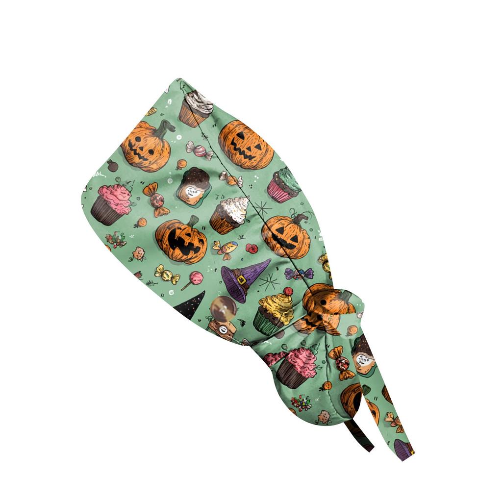 Fasjonabel Halloween-trykk Arbeidslue, Casual Dame Hestehale-lue, Vaskelue, Baotou-lue