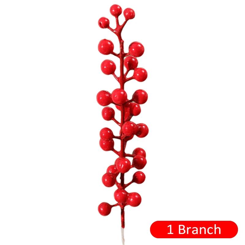 Wholesale Artificial Christmas Red Berries Branches 30heads Plastic Fake Berry Holly Branch Plants Flowers Party Home Decoration