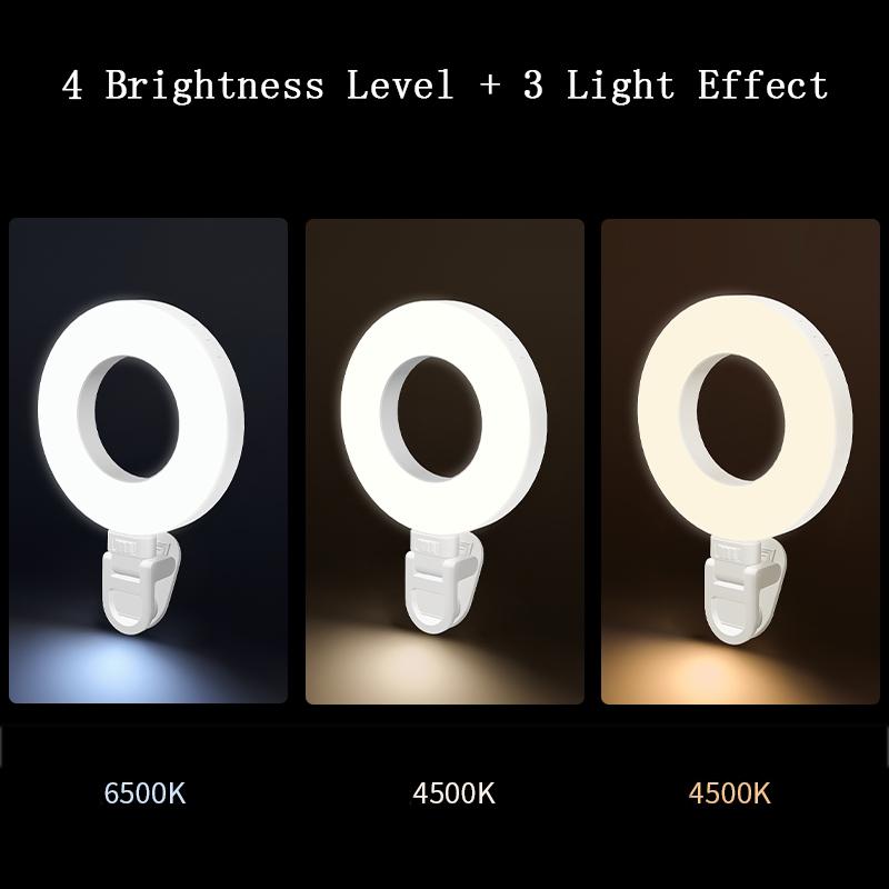LED Selfie Light 80 LED 800Mah Rechargeable Phone Light Clip 3 Light Modes Ring Light for Phone iPad Camera Laptop Selfie