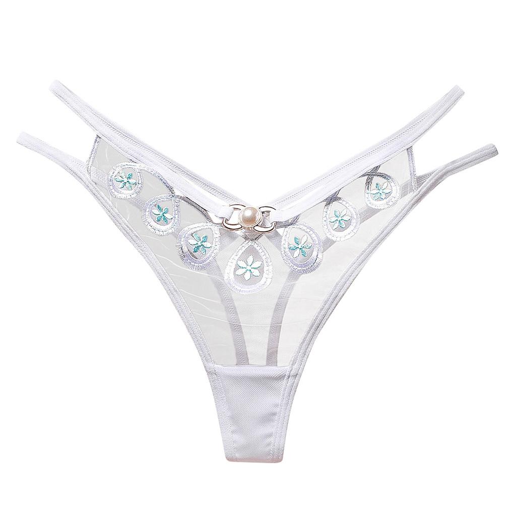 Hollow Out Transparent G-string Female Flower Embroidery Pearl Underpants Women Sexy And Hot Mesh Elastic Underwear bragas sexys