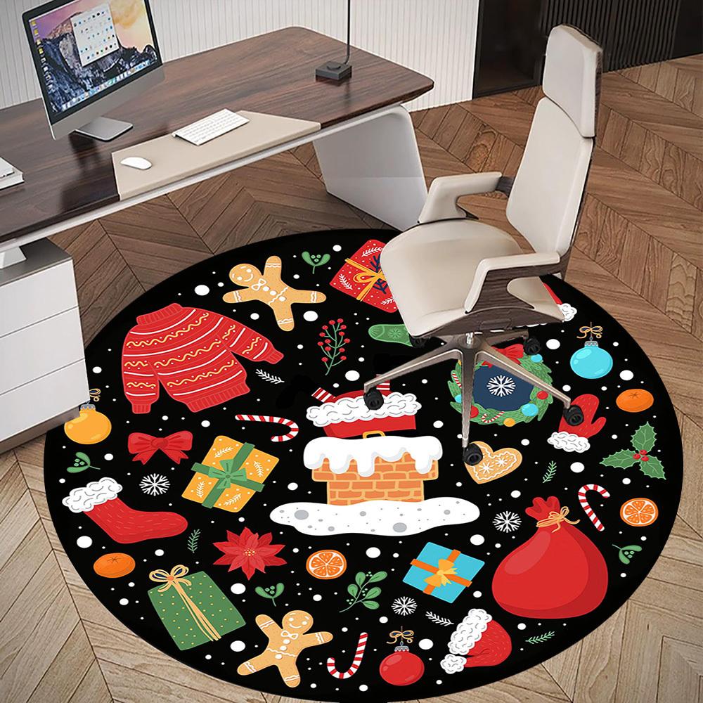 1pc Christmas, holiday Round Chair mat Area Rug - Non-Slip, Floor Mat for Office, Bedroom, and Indoor Decor -1002019