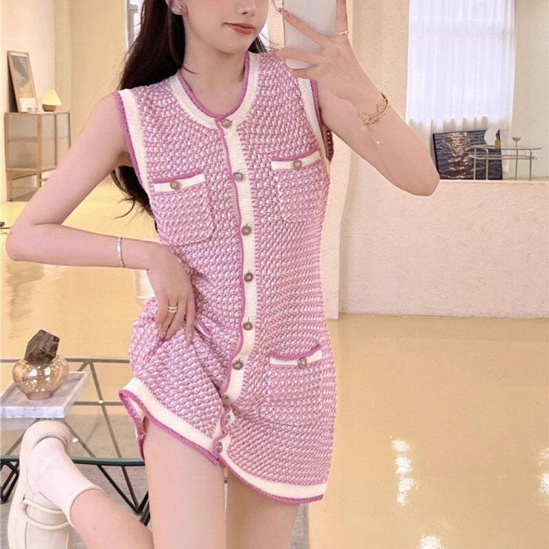 French Retro Light Luxury Socialite Temperament Small Fragrance Style Dress for Women Slim Knitted Ice Silk Hip Vest Skirt