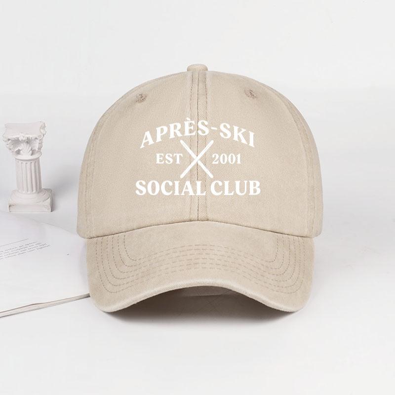 APRSSKI SOCIAL CLUB Printed Washed Baseball Cap Soft Stylish and Versatile PostSki Casual Wear For Ski Enthusiasts Holiday