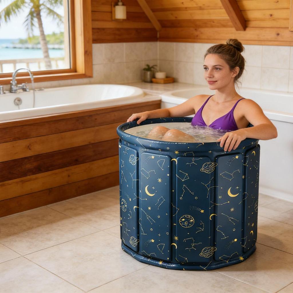 Folding Adult Bath Tub Household Thickened Insulated Bathtub Portable Round Enlarged Bathing Bucket Foldable Bathroom SPA Bucket
