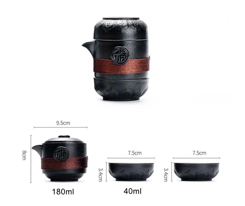Cestovní čajová souprava Černá keramika Přenosný čajový servis Obsahuje 1 ks konvičky 2 ks šálků 1 sáček Gaiwan Šálky Kávový servis Čajový servis Zelené šálky sady
