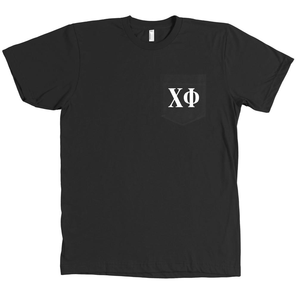 Chi Phi Bella + Canvas POCKET Black  Fraternity Letters Tee NEW Unisex T-Shirt XL