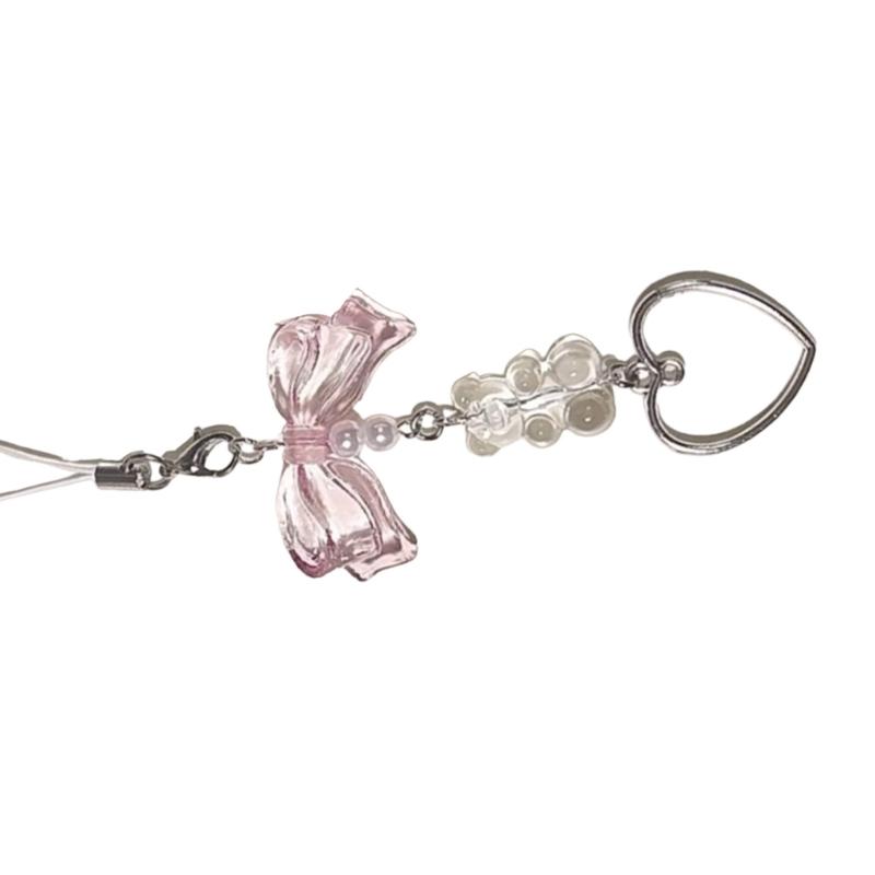 Sweet Bowknot Bear Pendant Phone Strap Portable Hanging Lanyard for Girls