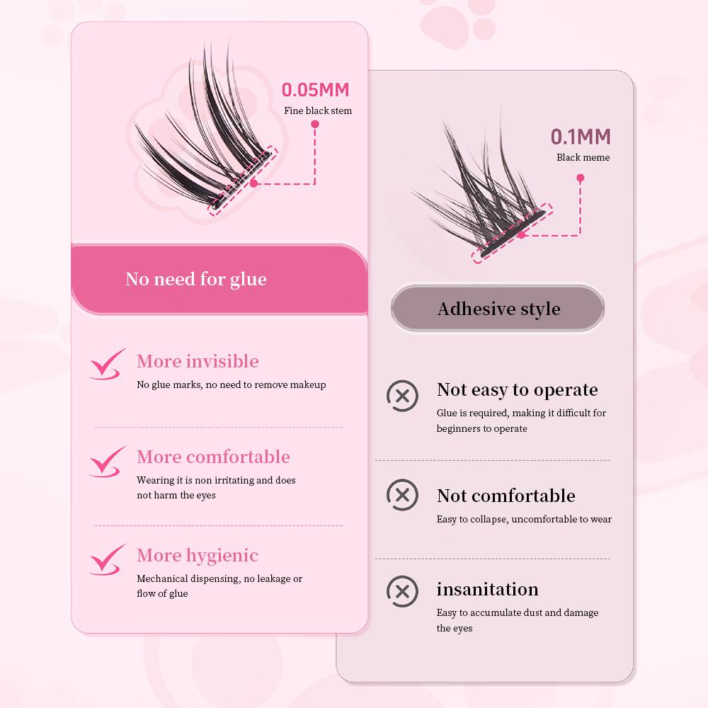 BQI Cat Eye Glue-free False Eyelashes Lazy Reusable Simulation Eyelashes Natural Curling Beginner Makeup Tool
