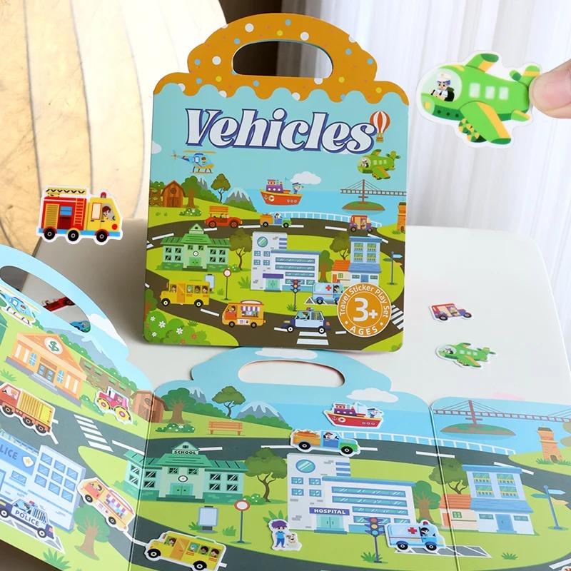 Reusable Sticker Book for Kids Vehicles Truck Multi-Theme Bubble Sticker Jelly Stickers Educational Learning Toys for Children