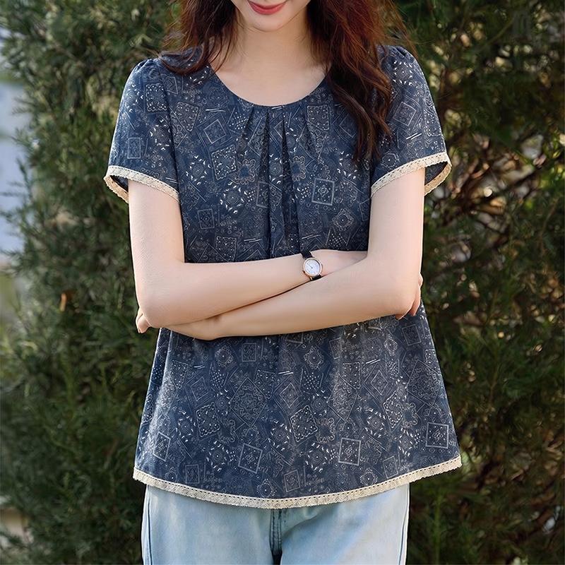 ZANZEA Women Ethnic Print Summer Casual Round Neck Short Sleeve Blouse