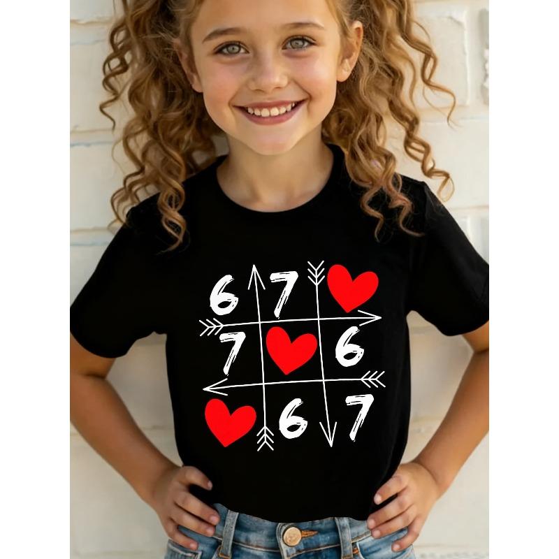 

Европейские размеры Футболка с коротким рукавом для девочек 6-7 лет, Мода для девочек, Летняя, С принтом в виде сердца и клетчатого мультфильма, Ко Дню святого Валентина 98cm чёрный