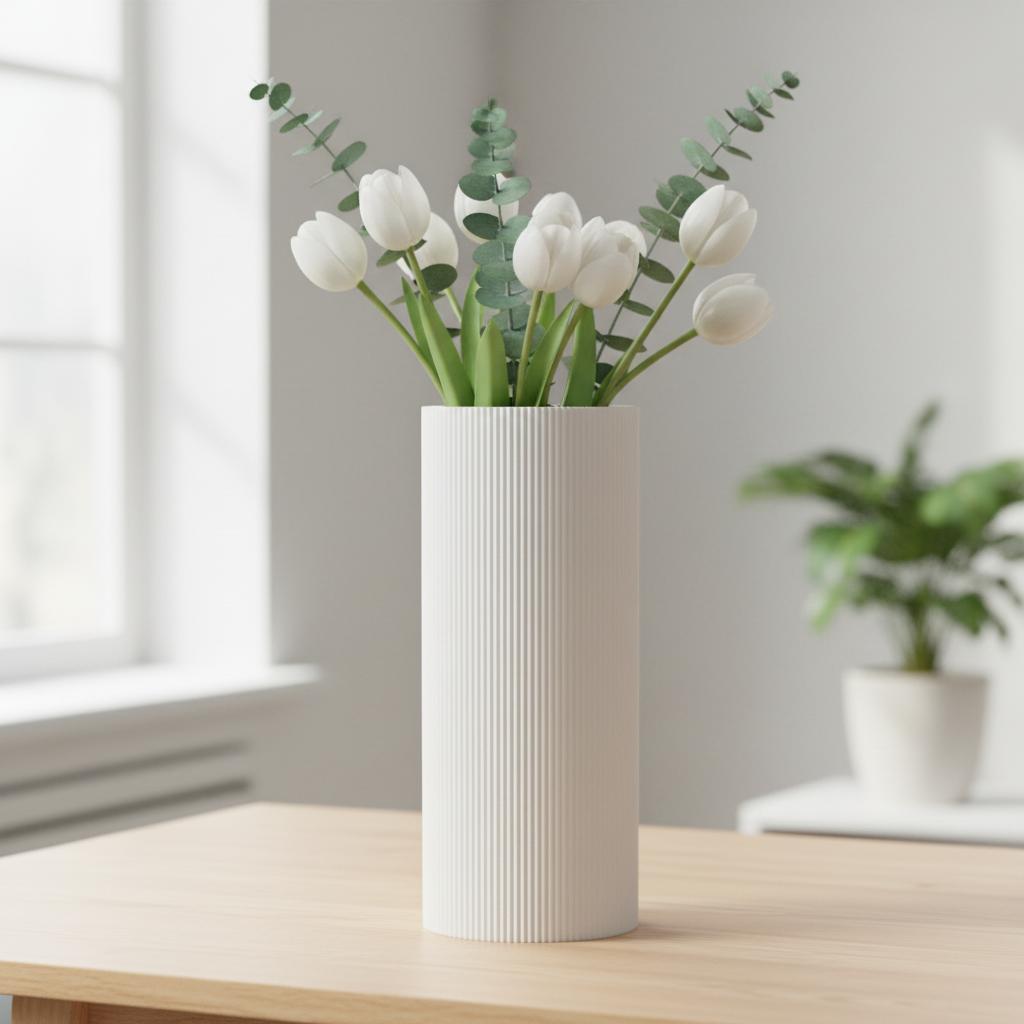 Jarrón cilíndrico blanco decorativo para flores, forma clásica, elegante