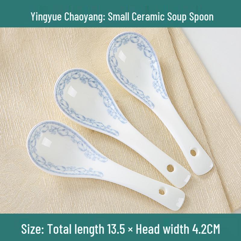 Set of 10 Chinese Style Ceramic Soup Spoons, New Bone China, Practical for Eating and Teaspoons.