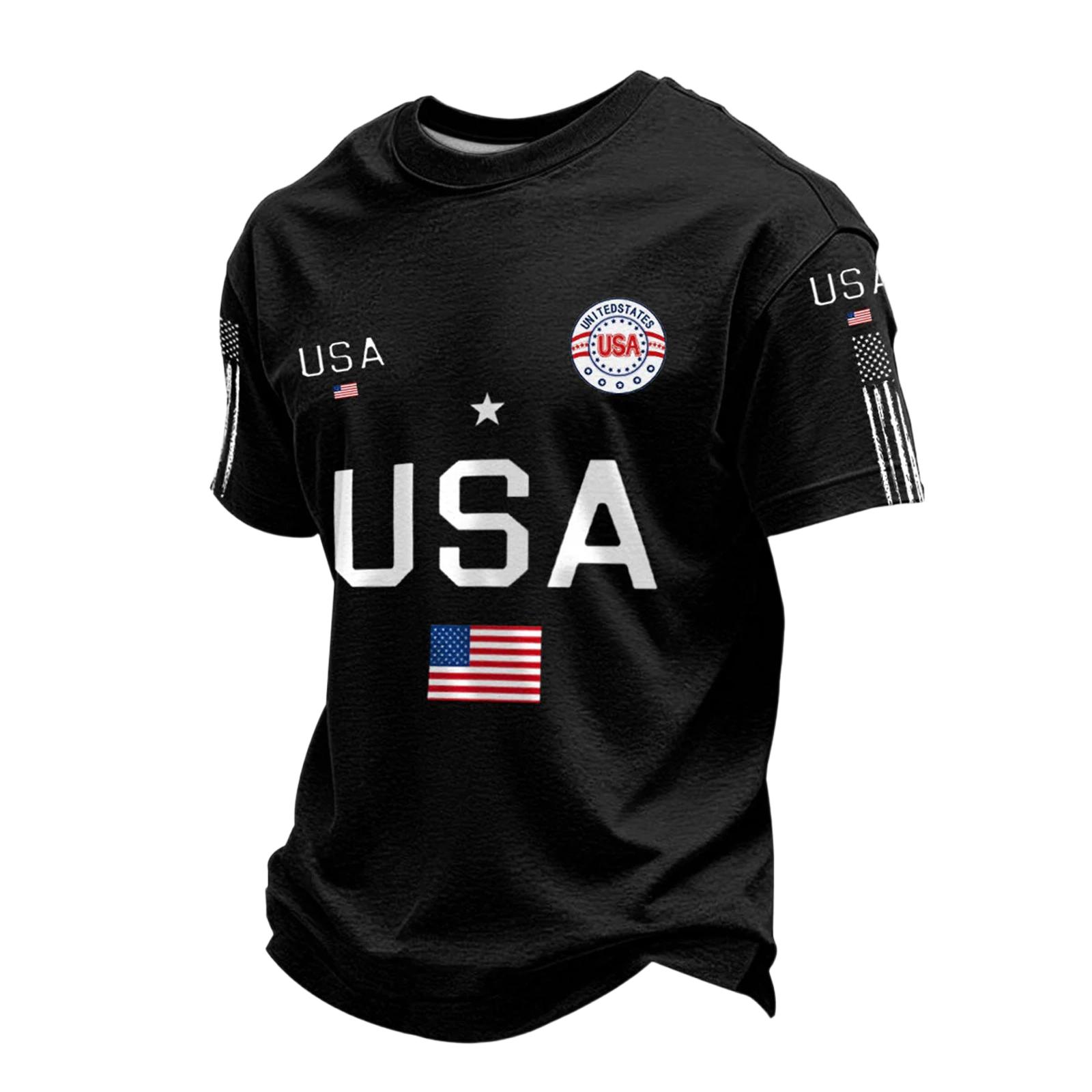 USA Anniversary Men s Casual Letter Print Short-Sleeve T-Shirt L чёрный