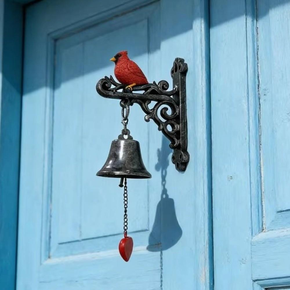 Resin Red Bird Doorbell Metal Hanging Bell Wind Chimes Cast Iron Bell  Farmhouse Setting