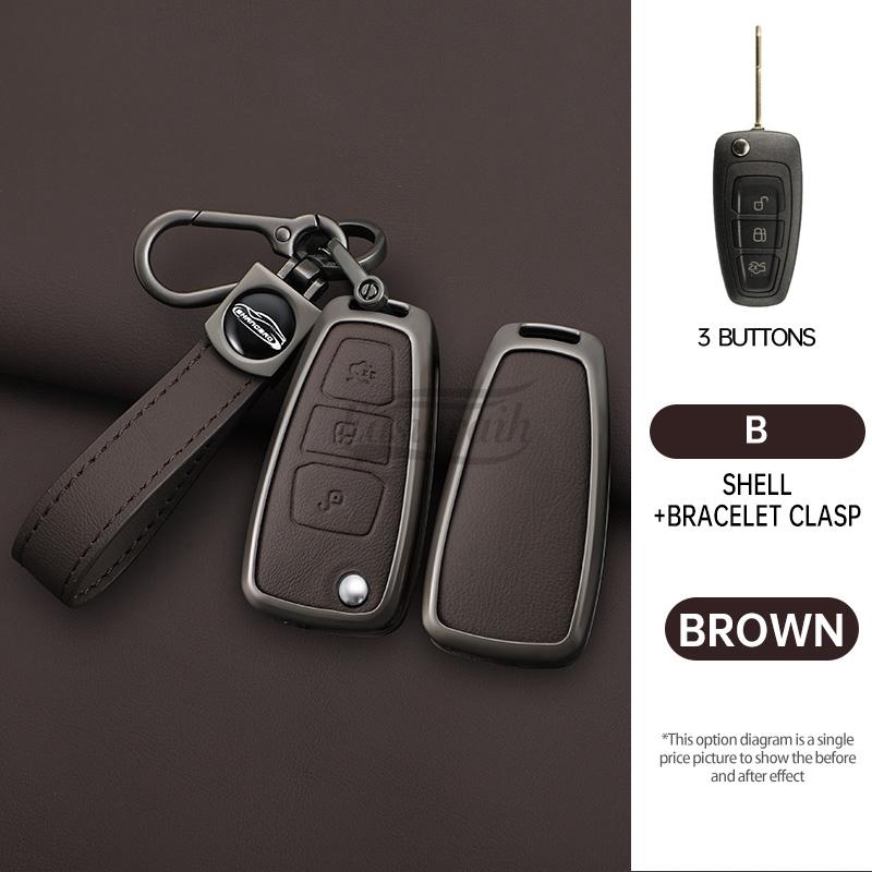 Car Zinc Alloy Leather Key Cases Holder Cover for Ford Focus 3 4 ST Mondeo MK3 MK4 Fiesta Fusion Kuga C-Max S-Max Accessories