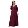 Plus Size Women Maxi Dress High Waist V Neck 3 4 Sleeve Long Dress Lace Flower Embroidery Wedding Vacation Dress