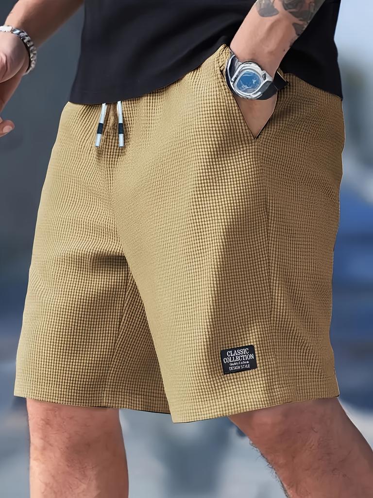 Men's Textured Casual Shorts with Drawstring Waist, Lightweight Polyester Fabric, Pockets for Casual Wear, Beach or Outdoor Activities
