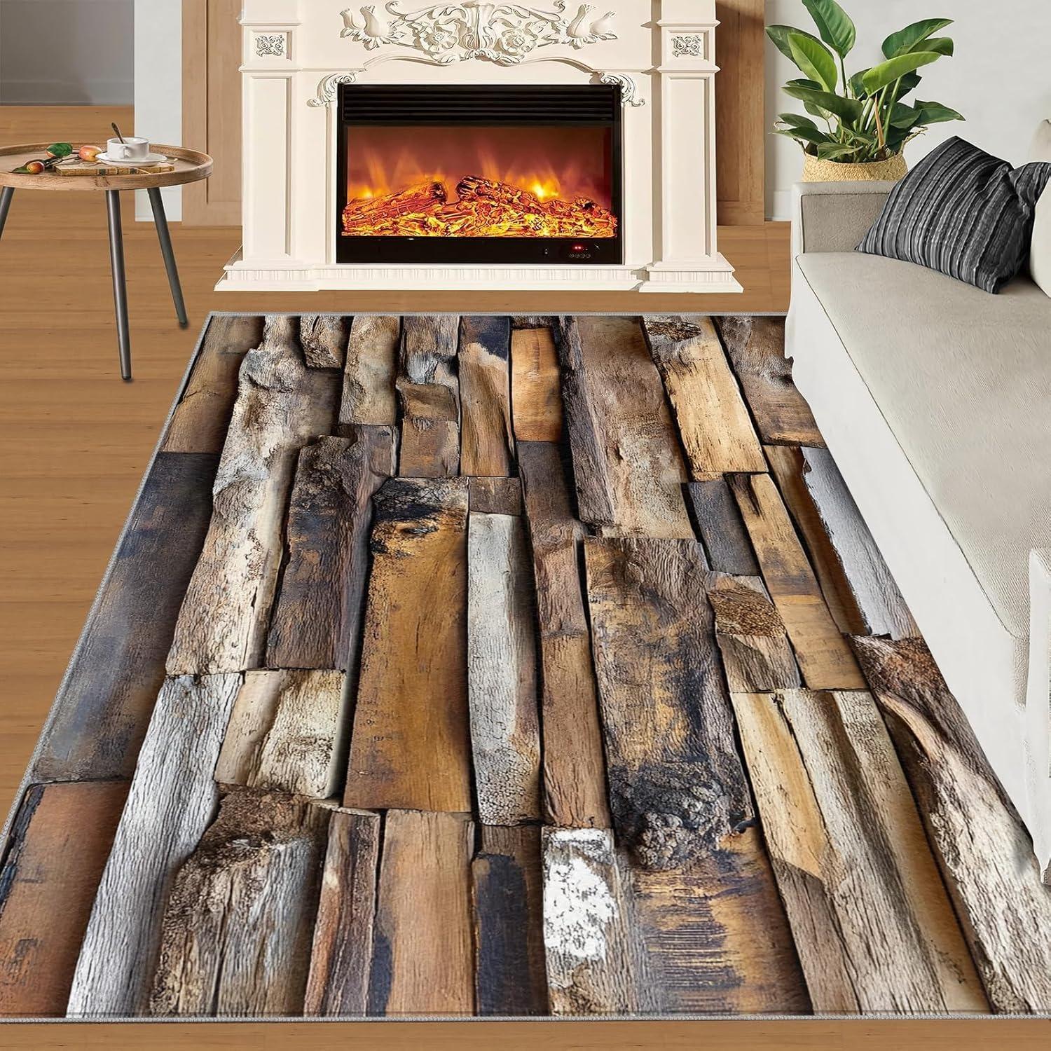 

Vintage Distressed Wooden Patchwork Carpet American Country Home Decor Mat Non-Slip Living Room Bedroom Hallway Decor Rug 50x80cm