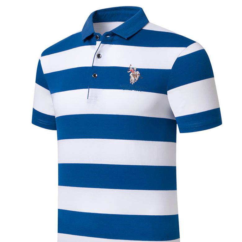 Мужская рубашка поло, летняя, с коротким рукавом, свободная, вышитая, полосатая рубашка поло L