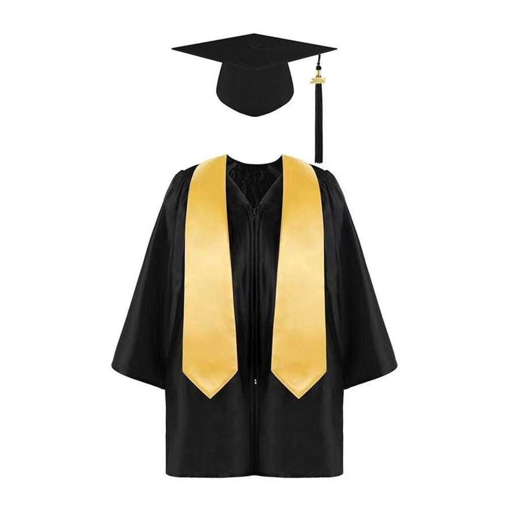 3 Pcs/Set Children Kindergarten Graduation Uniform with Tassel Hat And Shawl V Neck Calf Length Long Sleeve Zipper Closure Elementary Graduation Robe