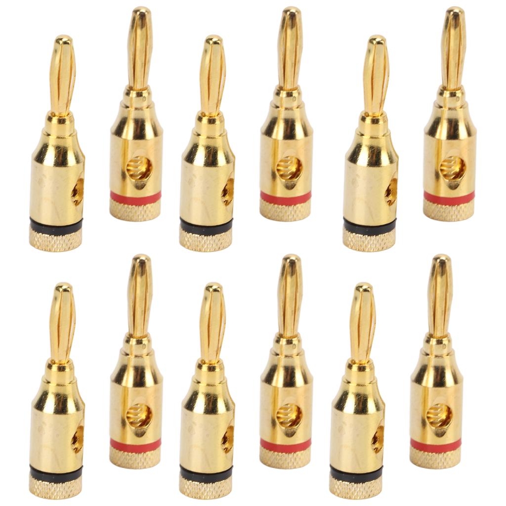 12pcs Gold Plated Speaker Banana Plugs Aluminium Alloy Speaker Connector Open Screw Type Universal for Car
