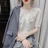 V Neck Lace Blouse Summer Fashion Flounce Short Sleeve T Shirt Women Trendy Youthful Top