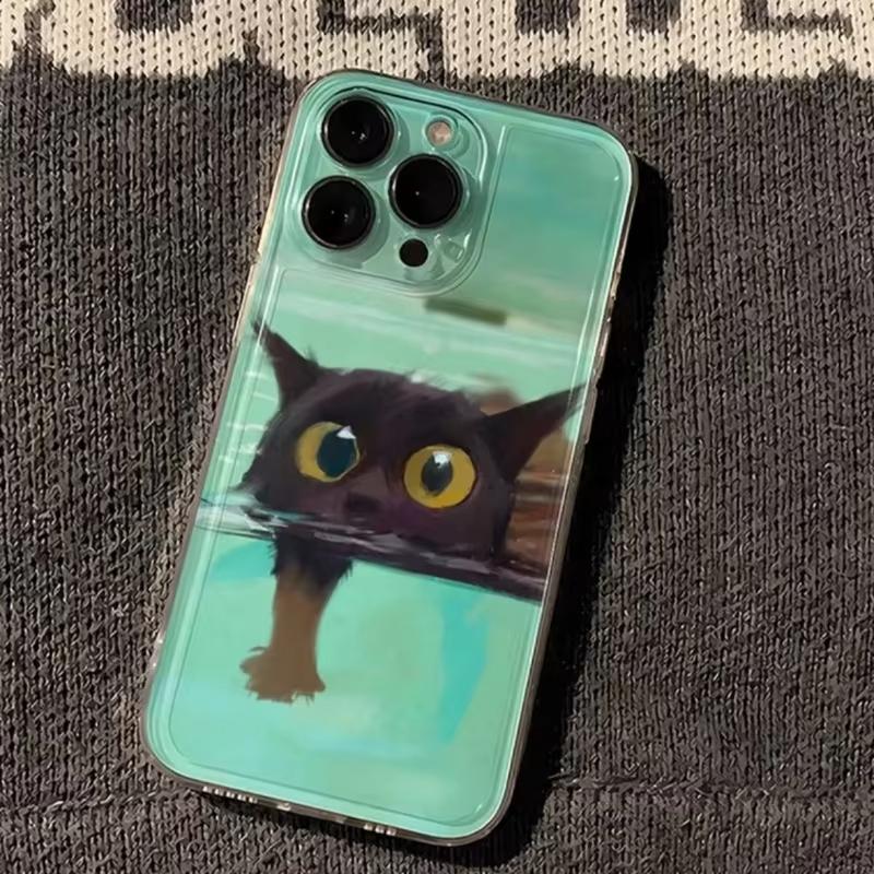 Oil Painting Yellow Dog Black Cat Phone Case For iPhone 17 Air 16 e 15 14 13 12 11 Pro Max Plus Mini SE 2020 2022 Silica Cover