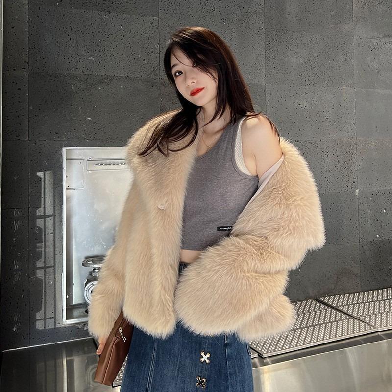 Winter Large Lapel Fur Jacket Women's Imitation Fox Fur Temperament Celebrity Style Faux Fur Jacket