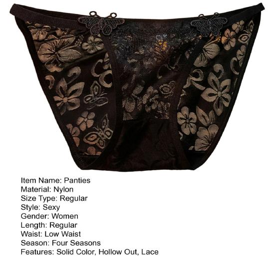 Women Panties See-through Lace Flower Embroidery Applique Soft Mesh Low Waist Cotton Crotch Thin Soft Breathable Hollow Out Bow Decor Lady Briefs
