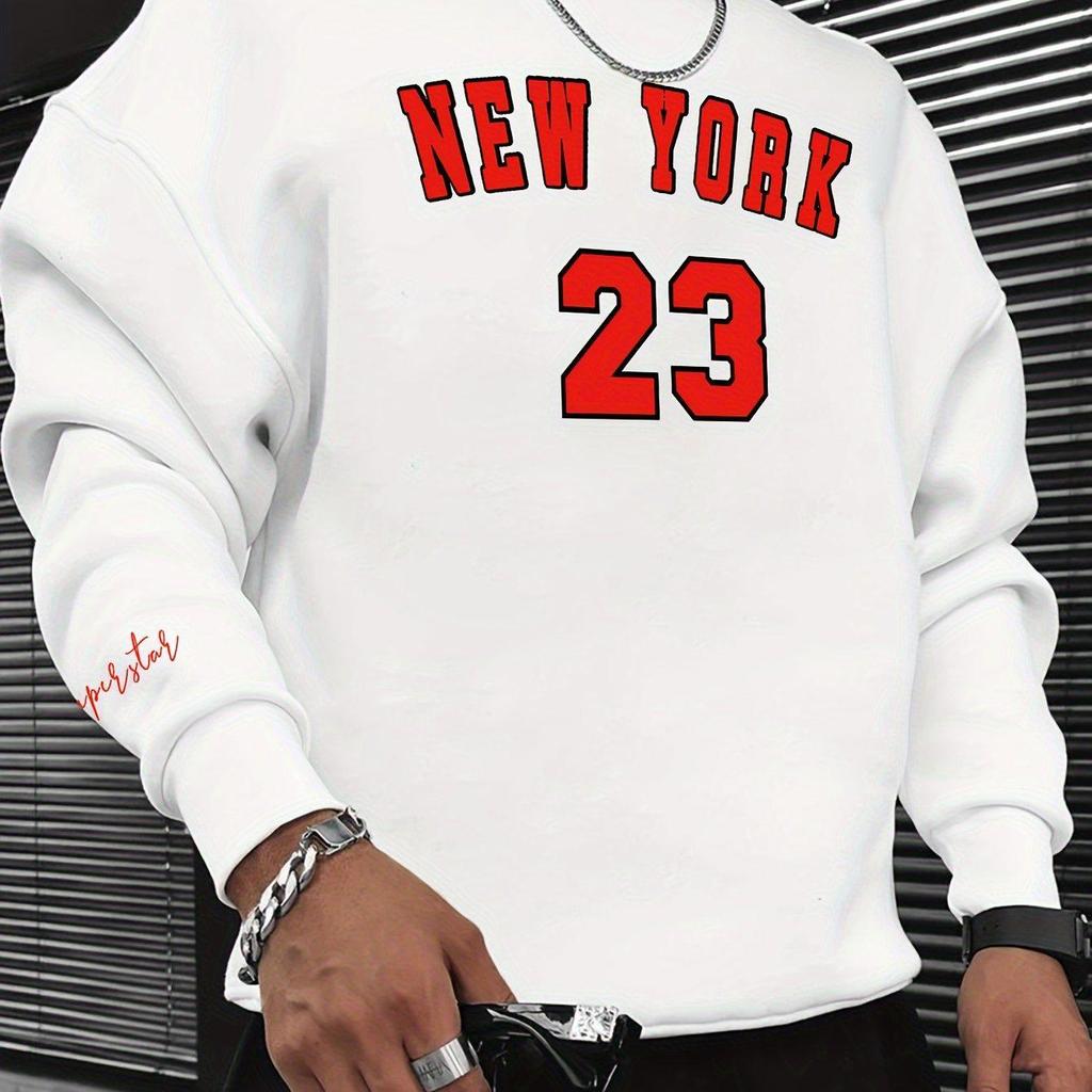 Men's Fashion Trend Casual Long Sleeve Round Neck Pullover Hoodie with Velvet Print for Winter