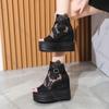 Comemore Summer Buckle Platform Sandals Women Cool Boots 10cm Wedges High Heel Height Increasing Peep Toe Lace Breathable Shoes