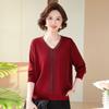 Middle-aged and old women's casual bottoming shirt, mother's spring fashion shirt, solid color noble collar, large size thin knitted sweater