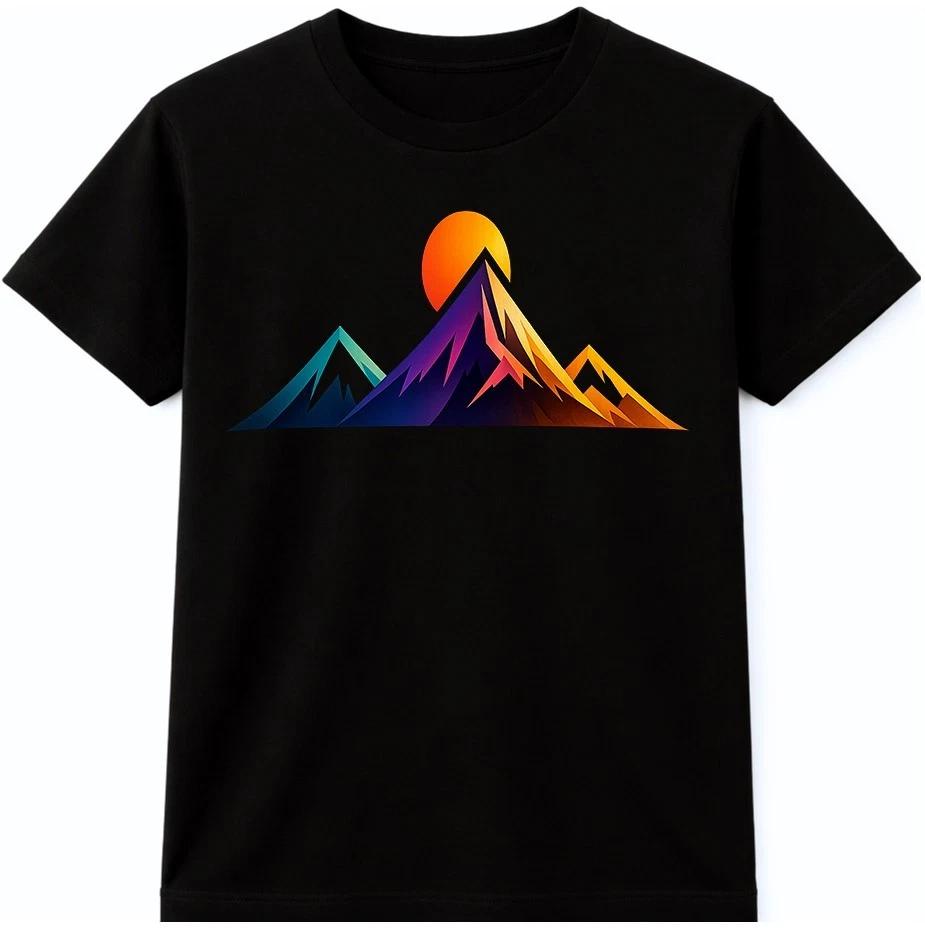 Mountain Sunset T Shirt Colorful Range Landscape Adventure Hiking Graphic Tee S