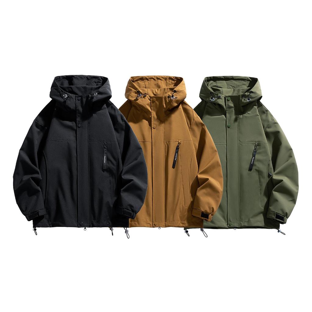 Jackets Hooded Men's Loose Solid Color Large Size Work Clothes Autumn Tops Men's and Women's Waterproof and Windproof Couple's Jackets