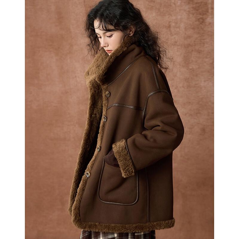Women's Reversible 100% Merino Wool Barn Collar Fur Coat