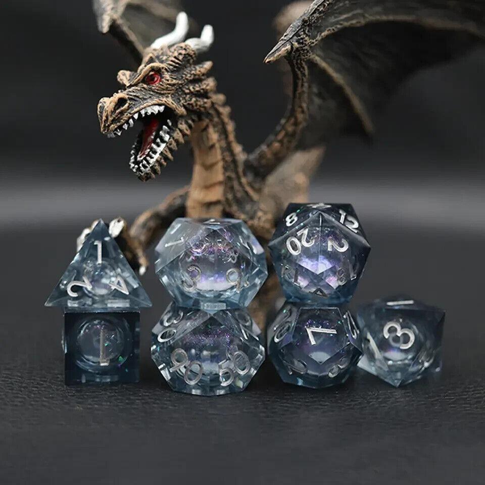Gray & Black Liquid Core Dice Set for D&D Pathfinder RPG