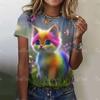 Summer Fashion Women's T-Shirts 3d Cute Cat Print Harajuku T-Shirt Short Sleeve Casual Kawaii Girls Tee Oversized Woman Clothing