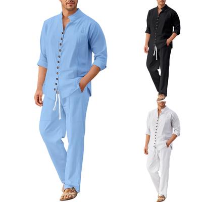 Herrskjorta och byxor Kostym Herr Casual Lös Långärmad Byxor Strandkostym