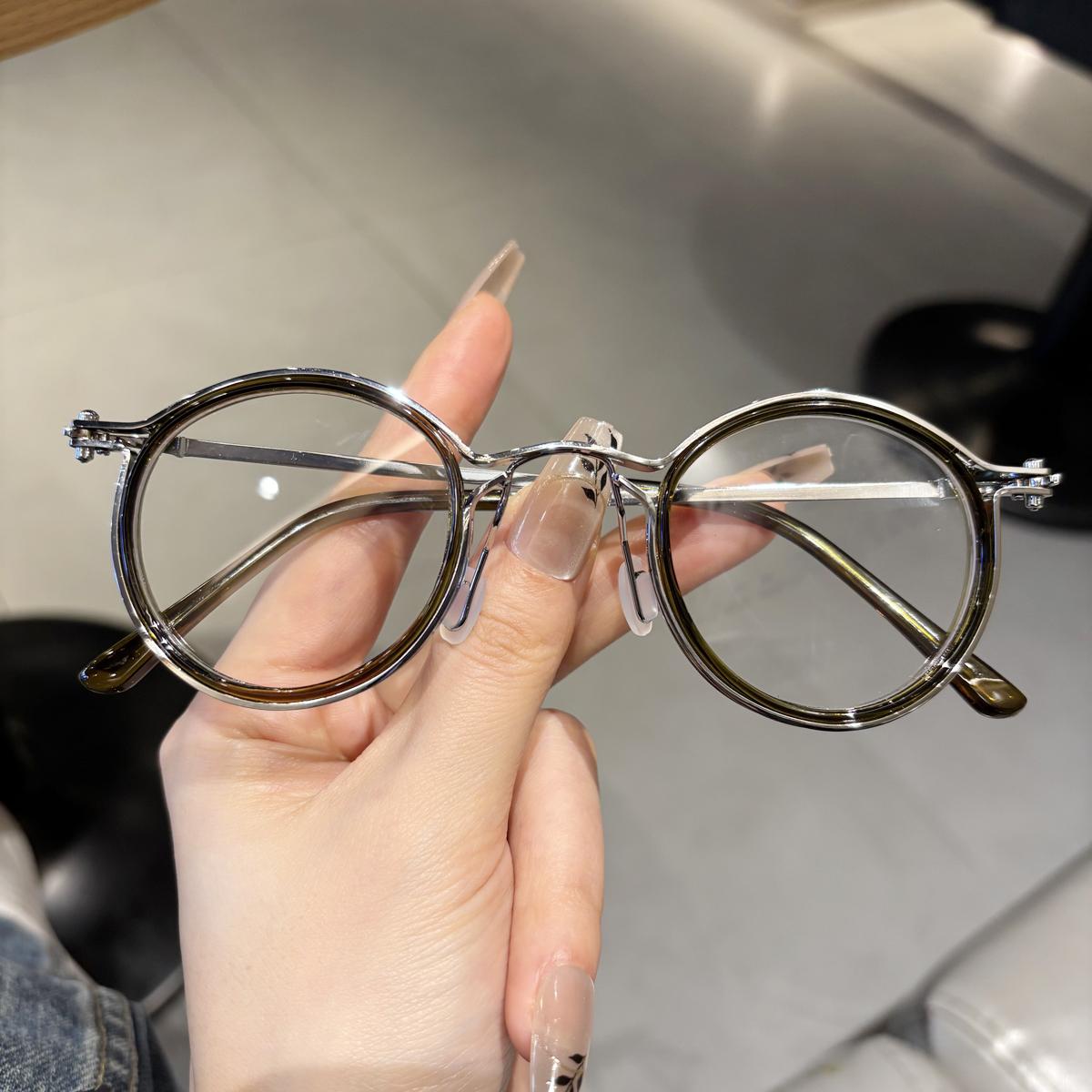 

New metal frame oval retro reading glasses with anti blue light for men and women, with a youthful business temperament 0 зелёный